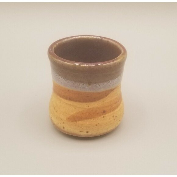Studio Art Pottery Mini Cup Pot Vessel Desert Color Blue Brown Terracotta Signed - Picture 4 of 7